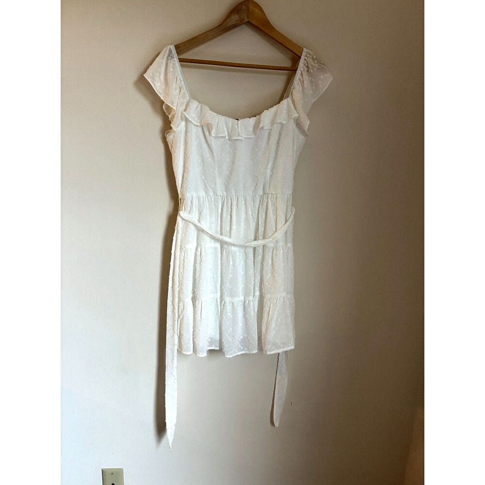 Altar'd State White Swiss Dot Tiered Babydoll Mini Dress (Size L)